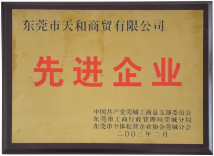 榮獲2003年東莞先進企業